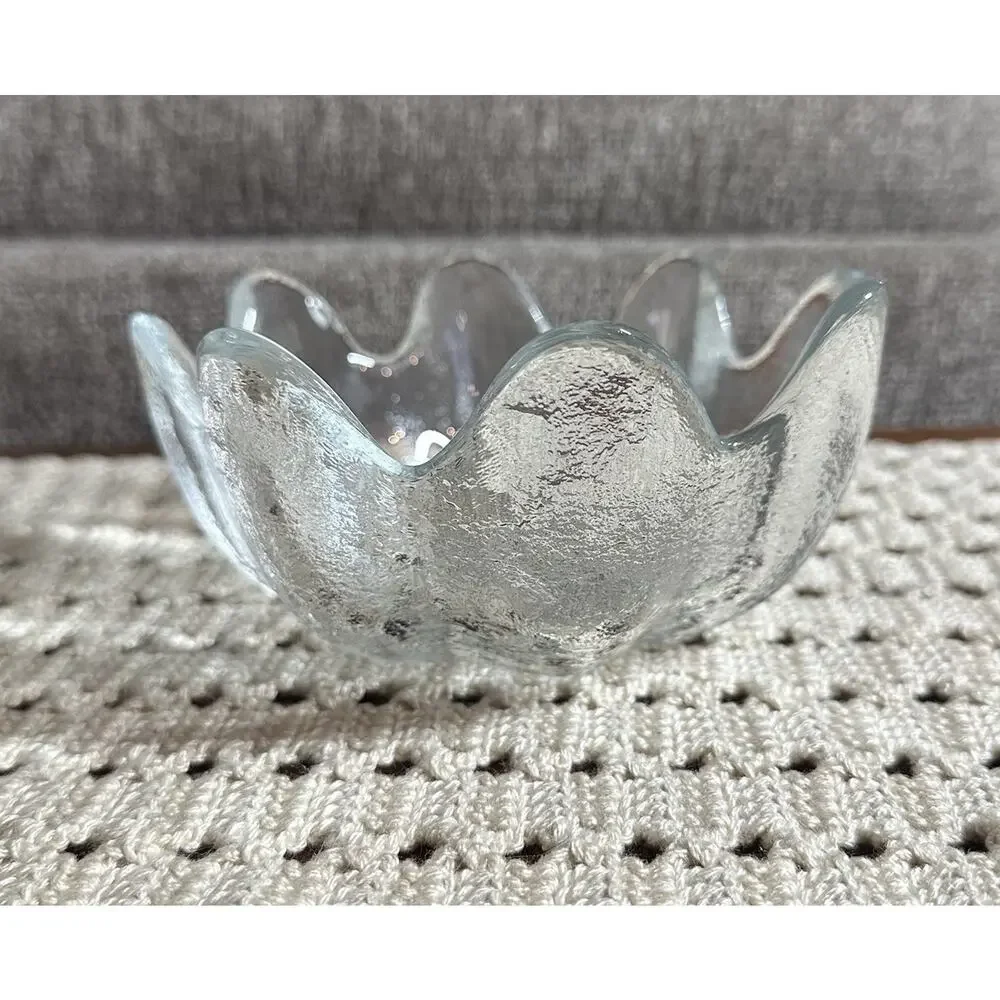 Vintage Blenko Glass Clear Textured‎ Lotus Bowls 8 Petal MCM Set of 4 1960s